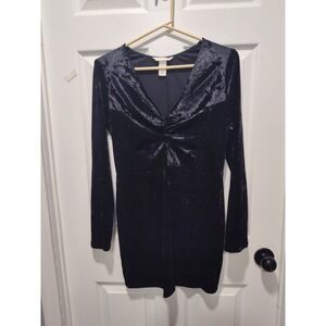 H&M Black Velvet Party Stretch Long Sleeve Little Black Dress‎ Bodycon Size S